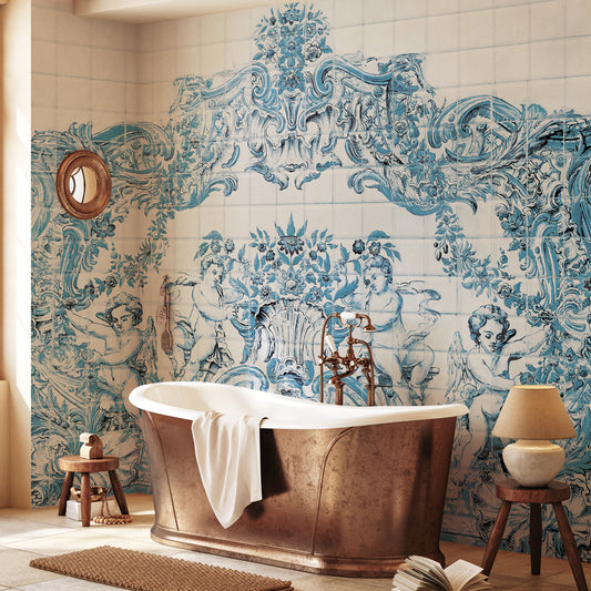 Carta da parati Maioliche blu - bagno