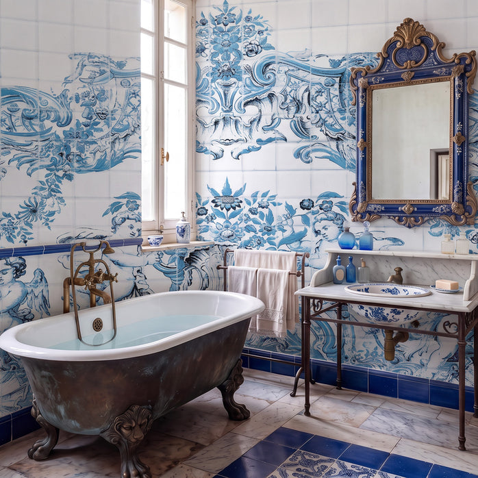 Carta da parati Maioliche blu - bagno