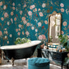 Carta da parati Chinoiserie ottanio - bagno