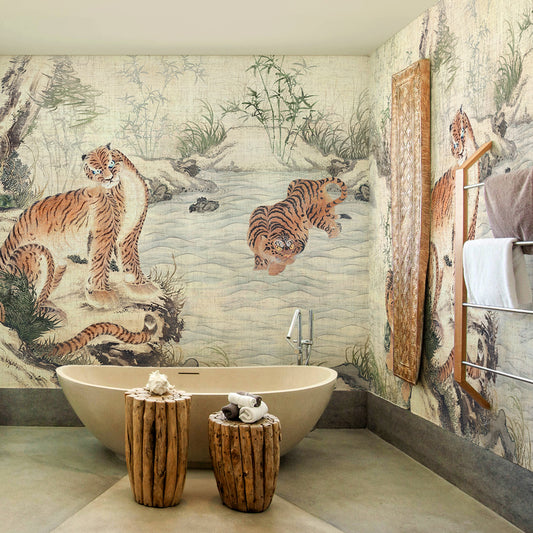 Carta da parati Tigre contro tigre - bagno, box doccia