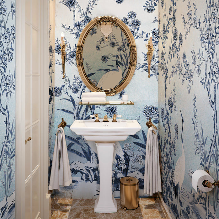 Carta da parati Melodia blu - bagno