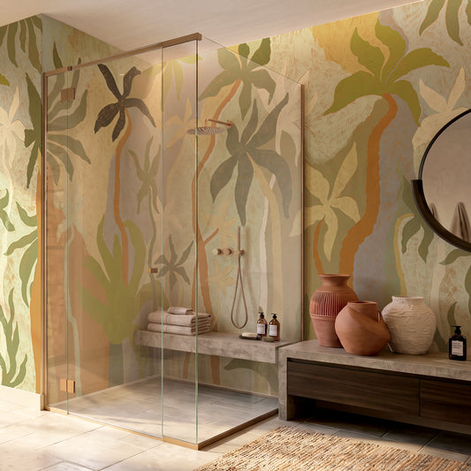 Carta da parati Palme al tratto - box doccia, bagno | verde