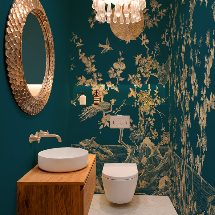Carta da parati Chinoiserie turchese - bagno