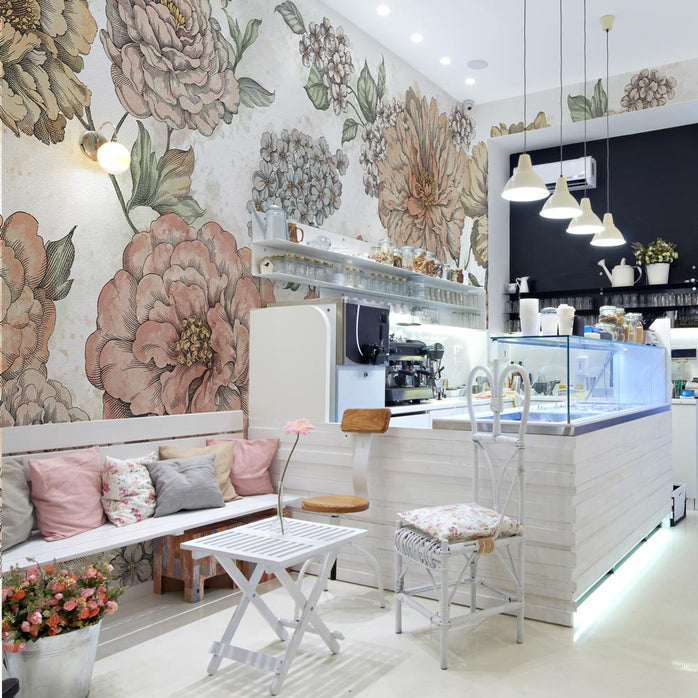 Carta da parati Rosa Acquerello - esercizi commerciali