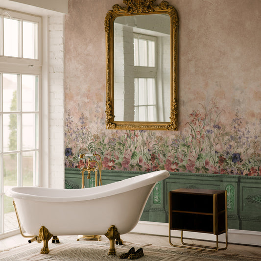 Carta da parati Boiserie floreale - bagno