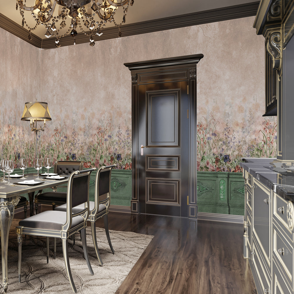 Carta da parati Boiserie floreale - cucina