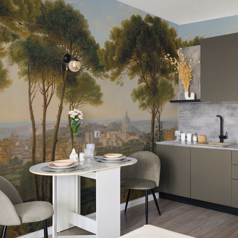 Carta da parati Veduta su Roma - cucina, sala da pranzo