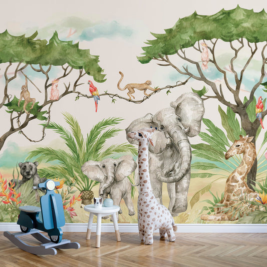 Wall Mural Together with the Elephants