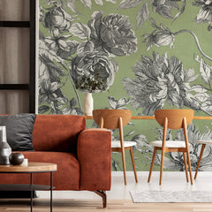 Carta da parati Incisione di fiori soggiorno 2