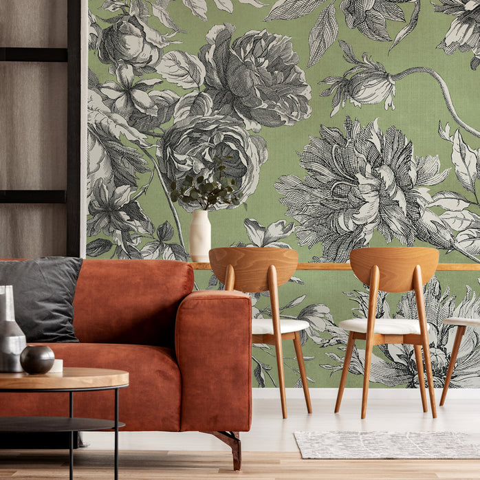 Carta da parati Incisione di fiori soggiorno 2