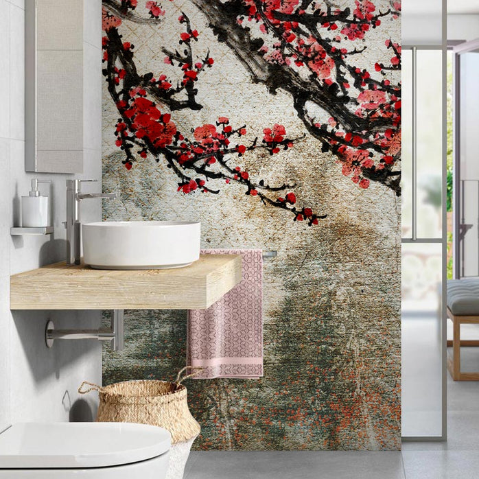 Carta da Parati Fiori Rossi Bagno