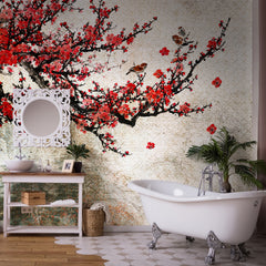 Carta da Parati Fiori Rossi - Bagno