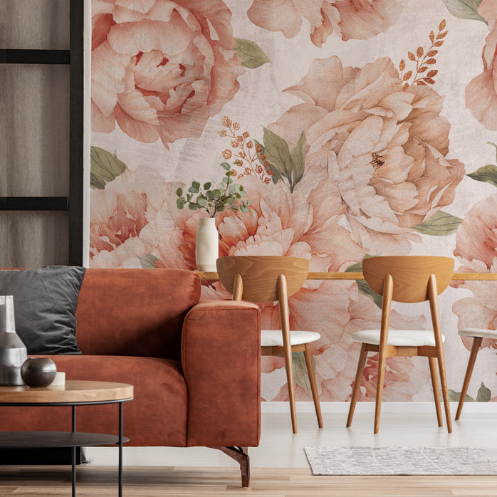 Carta da parati Pastel Peonies - soggiorno