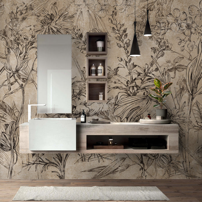 Carta da parati Fiori Incisi bagno 2