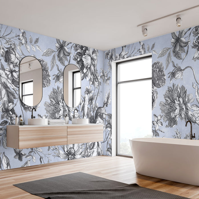 Carta da parati Incisione di fiori - bagno